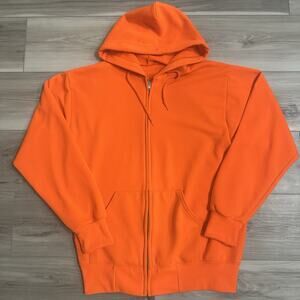 VTG Thermal Hoodie Mens Medium Orange Montgomery Ward Lined Zip Sweatshirt